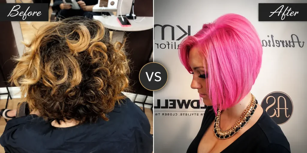 Bubble gum pink hair color transformation at Aurelio Salon in Howell NJ