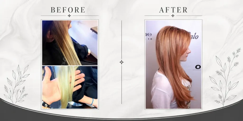 Sea foam green to rose gold hair color correction at Aurelio Salon in Howell NJ