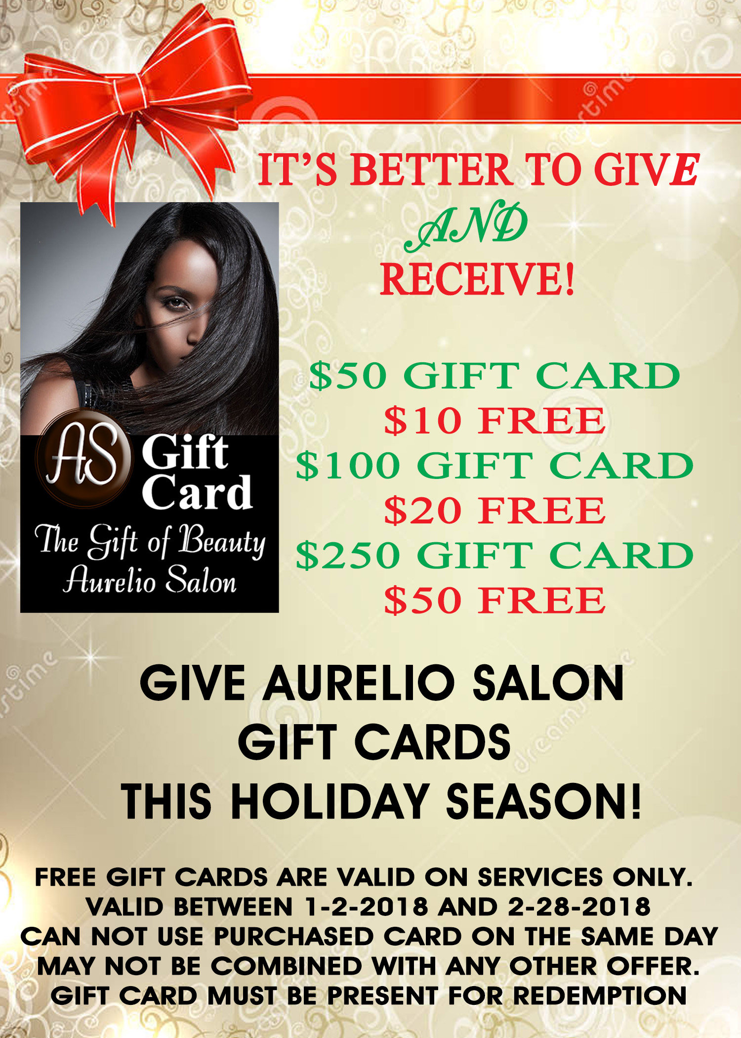 Holiday Hours and Gift Card Deals! - Aurelio Salon & Spa
