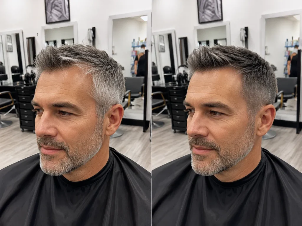 Men's hair coloring and grey blending at Aurelio Salon & Spa in Howell, NJ