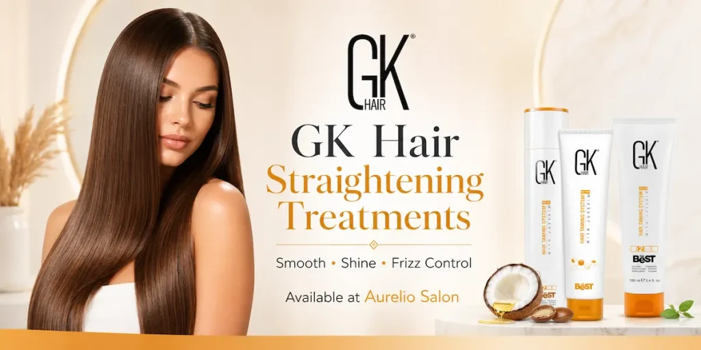 GK Hair smoothing and hair care products available at Aurelio Salon